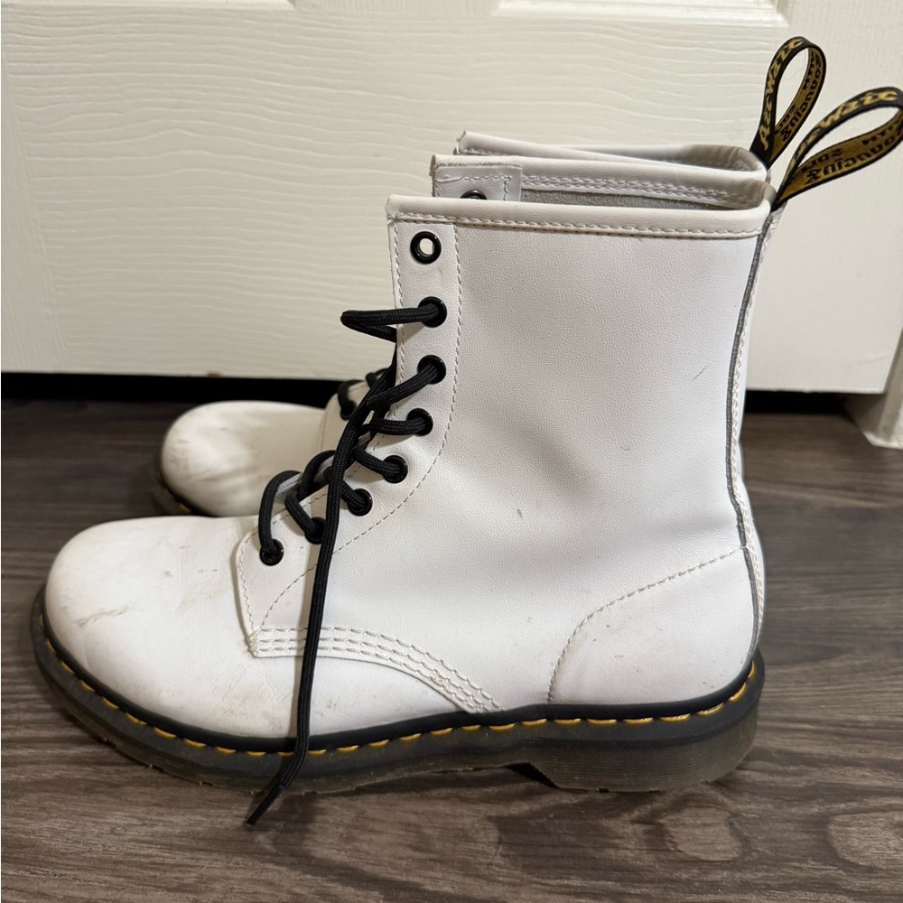 Dr Martens White Leather Lace-Up Boots